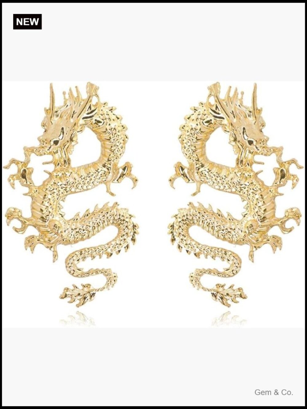 Vintage Chinese Dragon Stud Earrings Women Jewelry Gold Tone